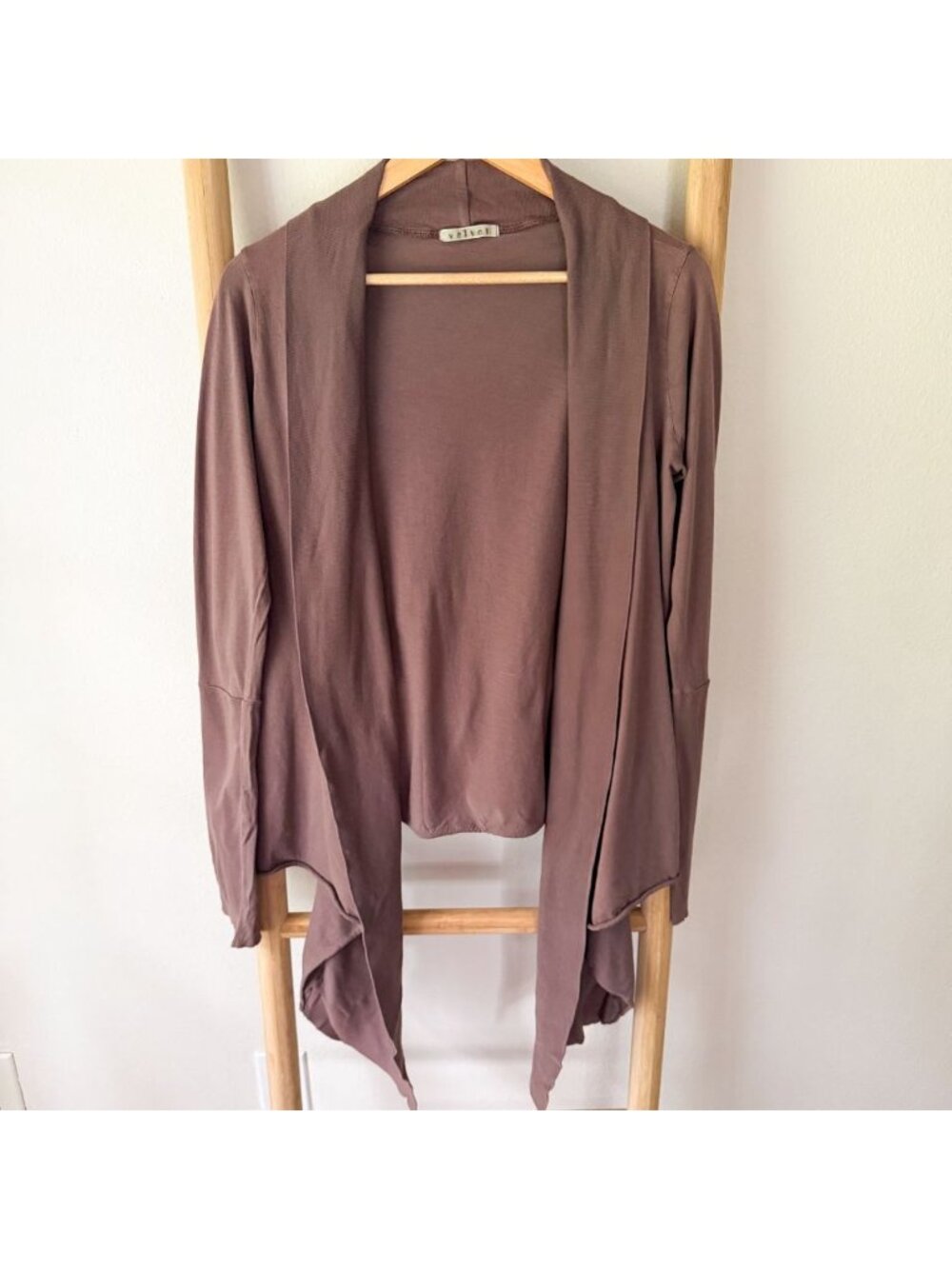 Velvet by Graham & Spencer Brown Draped Open Front Cardigan Medium